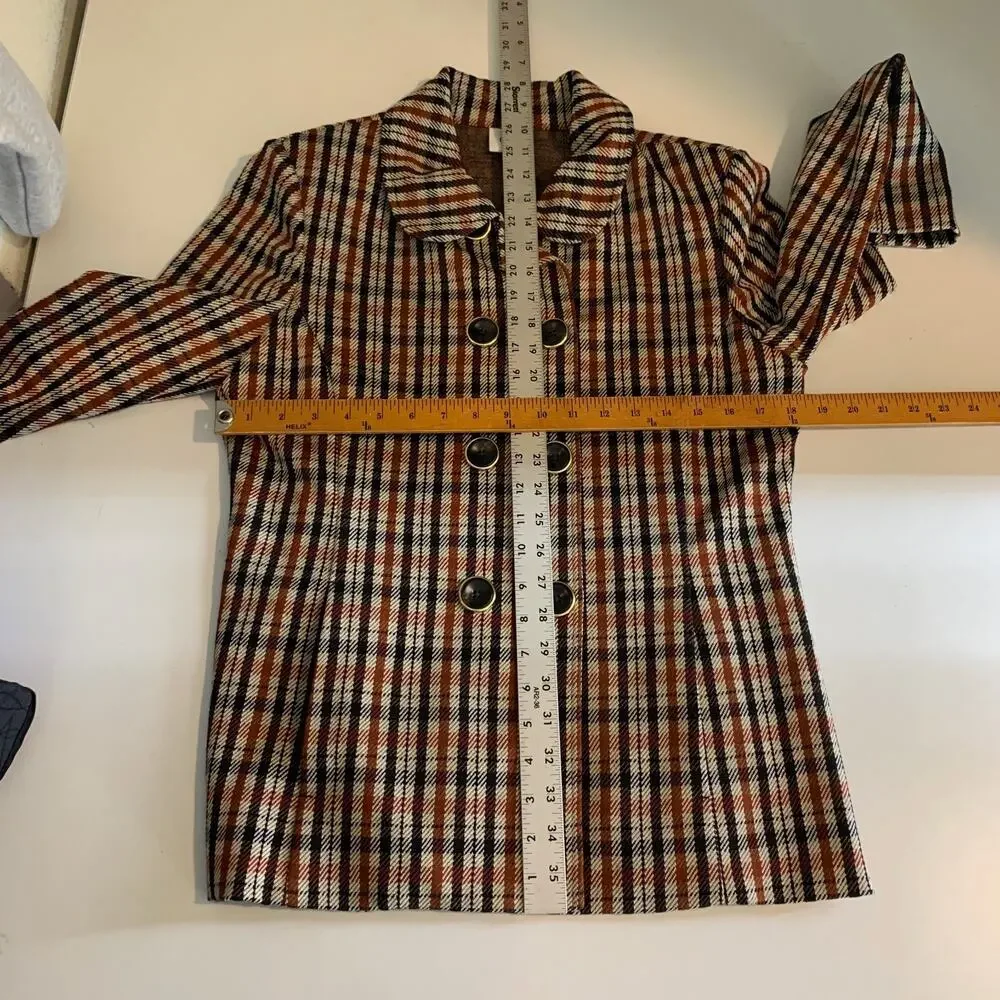 Cabi Blazer Womens M Medium Jazzy Toffee Plaid Tartan Shoulder Pads Tailored